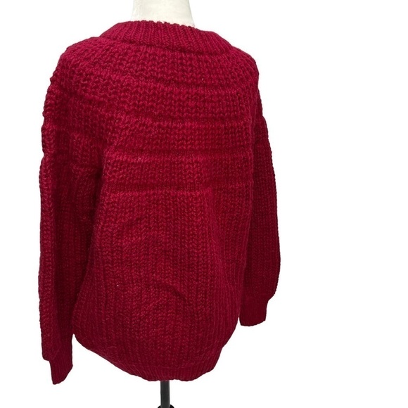 𝅺burgundy Red Fair Isle Chunky Knit Wool Heavyweight Sweater Size L - Picture 6 of 9